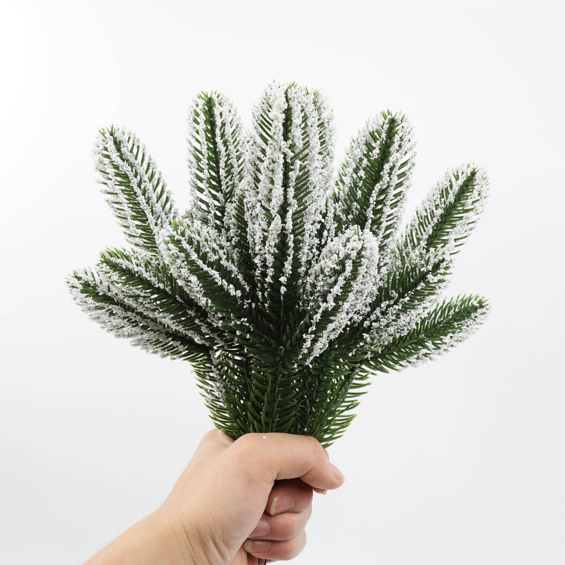 hot sale pop artificial snow pine branches for Christmas tree simulated pine needles with snow 3-D thickened decoration