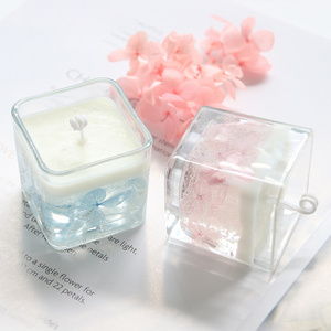 Novel Design Christmas Birthday Soy Wax Jelly Wax Mini Candles Glass  Fragrance Luxury Small Clear Square Glass