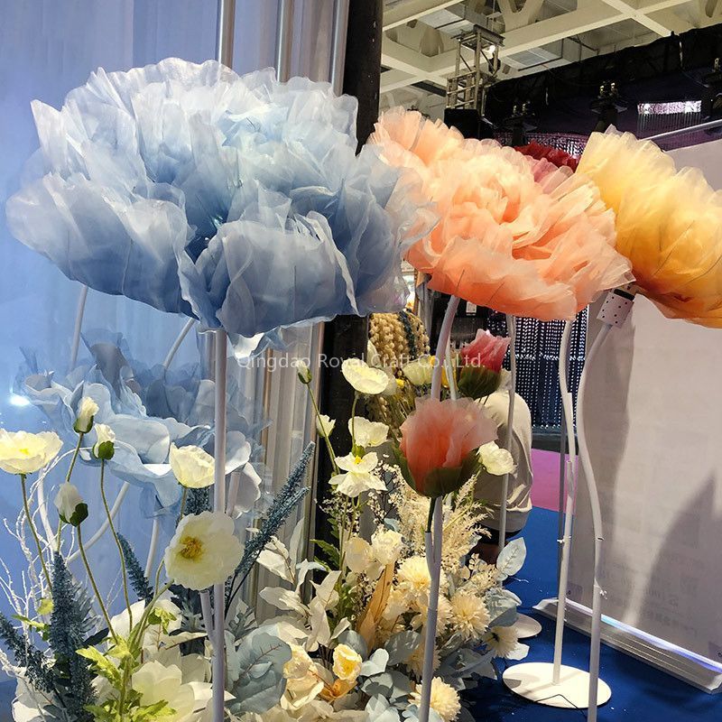 Corn Decor Props Tall Paper  Poppy Organza Flower Large Wedding Automatic Stand Giant Flower For Window Display Decor