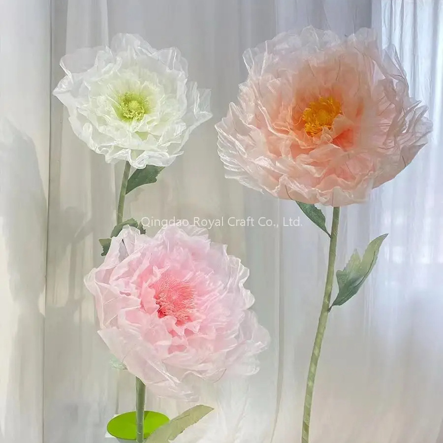 Corn Decor Props Tall Paper  Poppy Organza Flower Large Wedding Automatic Stand Giant Flower For Window Display Decor