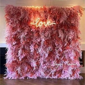 White Feather Wall Backdrop Wedding Wall Artificial Flowers Panel Roll Up Cloth Back White Ostrich Feather Wall