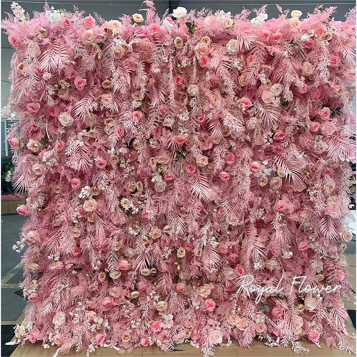 White Feather Wall Backdrop Wedding Wall Artificial Flowers Panel Roll Up Cloth Back White Ostrich Feather Wall