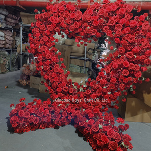 Red Heart Shape Flower Arch With Stand Artificial Rose Flower Backdrop Wedding Stage Decoration Heart Flower Arch