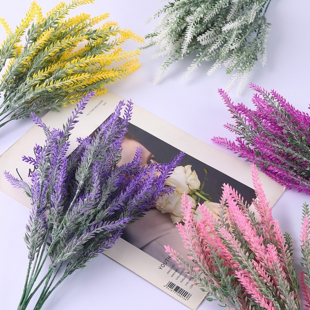 High Quality Wheat Ears 5 Heads Flocki lavender Plastic flower wedding decoration shooting background artificial grass for decor