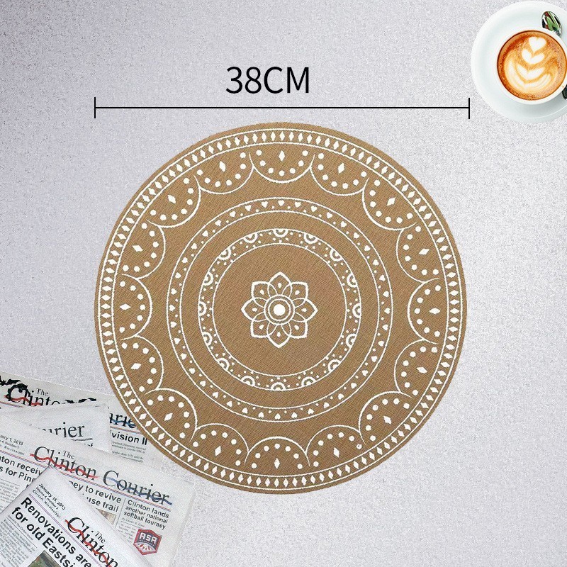 Retro palace style imitation jute round PVC heat insulation mat hotel home washable woven placemat