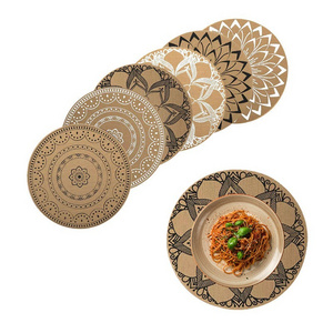 Retro palace style imitation jute round PVC heat insulation mat hotel home washable woven placemat