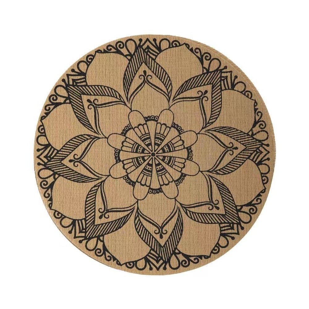 Retro palace style imitation jute round PVC heat insulation mat hotel home washable woven placemat