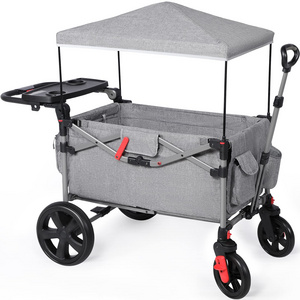 Foldable Wagons for Two Kids & Cargo Collapsible Folding Stroller with Adjustable Handle Bar Removable Canopy