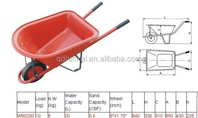 WB0200 Chinese Large Garden Cart Truck Small Lightweight Wheelbarrow Kid Garden Tools Wheelbarrow for Children