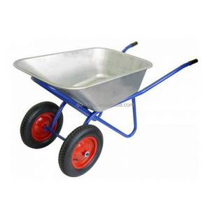 WB6418S Capacity 130KGS 85L Pneumatic Double Wheels Wheelbarrow Stainless Steel Tray Utility Wheelbarrow