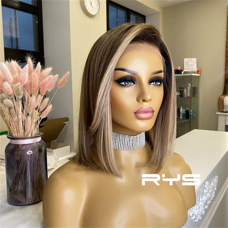 2023 popular Highlight HD Wigs Human Hair Chinese hair  Lace Front  Piano Color bob lace frontal wig