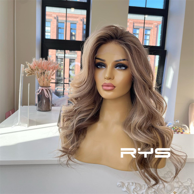 Ash Blonde Highlight balayage human hair wig European Hair Glueless Lace Frontal Double Drawn Small Knot Jewish Kosher Wig