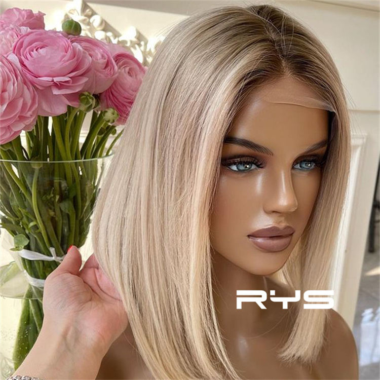 Short Bob Blonde 13x4 Lace Front Human Hair Wigs with Baby Hair Highlight Ombre Blonde Frontal Lace Wig for White Women