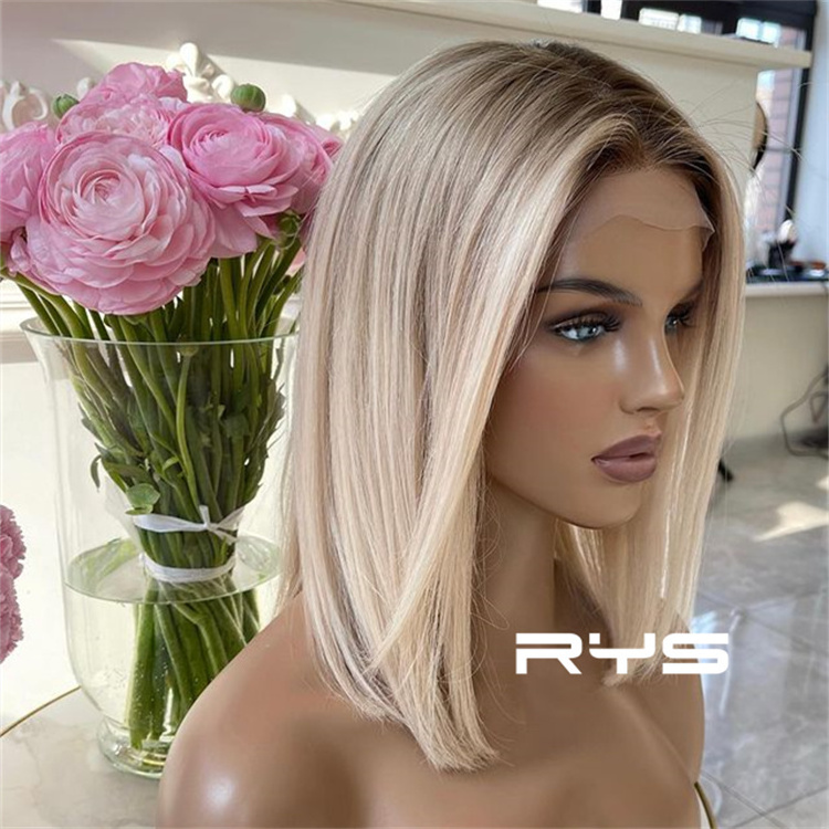 Short Bob Blonde 13x4 Lace Front Human Hair Wigs with Baby Hair Highlight Ombre Blonde Frontal Lace Wig for White Women