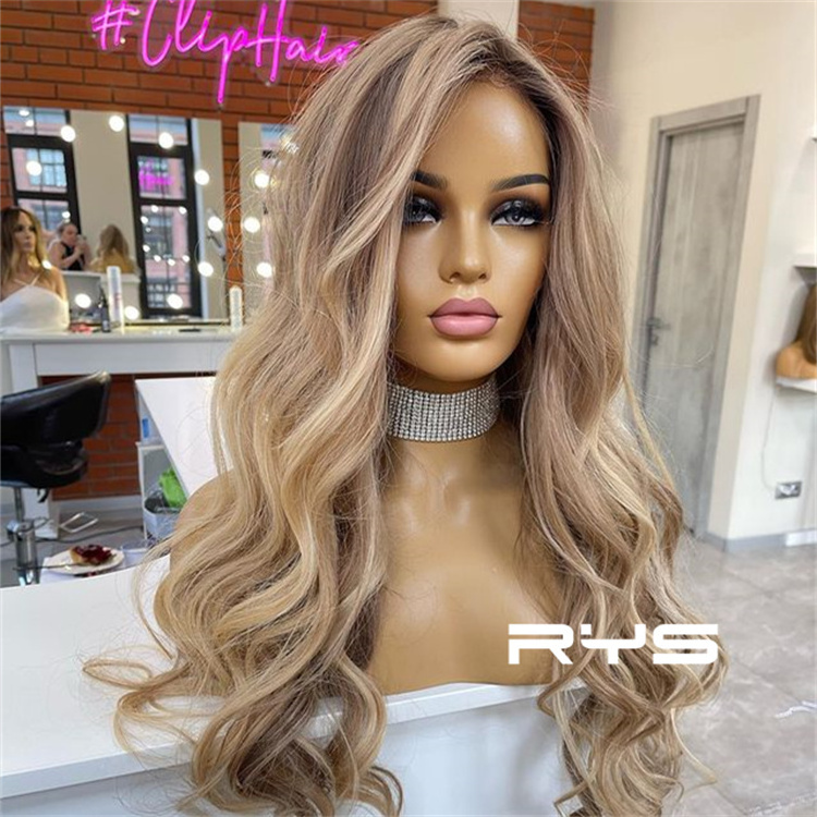 Ash Blonde Highlight balayage human hair wig European Hair Glueless Lace Frontal Double Drawn Small Knot Jewish Kosher Wig