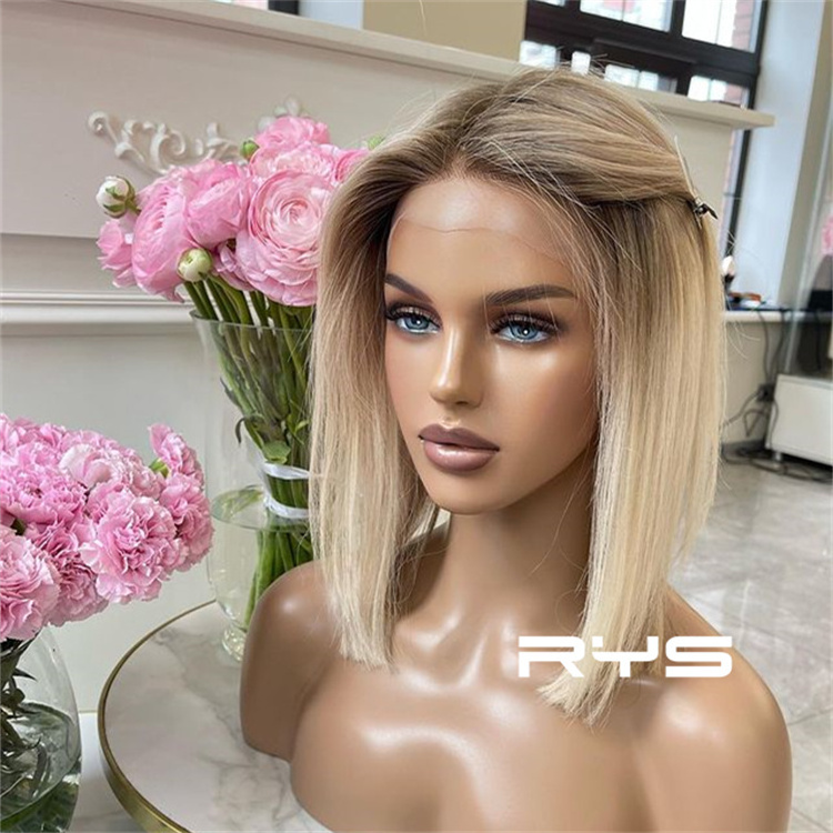 Short Bob Blonde 13x4 Lace Front Human Hair Wigs with Baby Hair Highlight Ombre Blonde Frontal Lace Wig for White Women