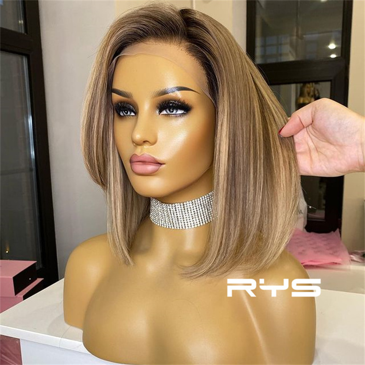 2023 popular Highlight HD Wigs Human Hair Chinese hair  Lace Front  Piano Color bob lace frontal wig