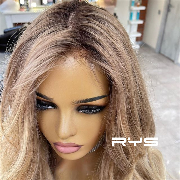 Ash Blonde Highlight balayage human hair wig European Hair Glueless Lace Frontal Double Drawn Small Knot Jewish Kosher Wig