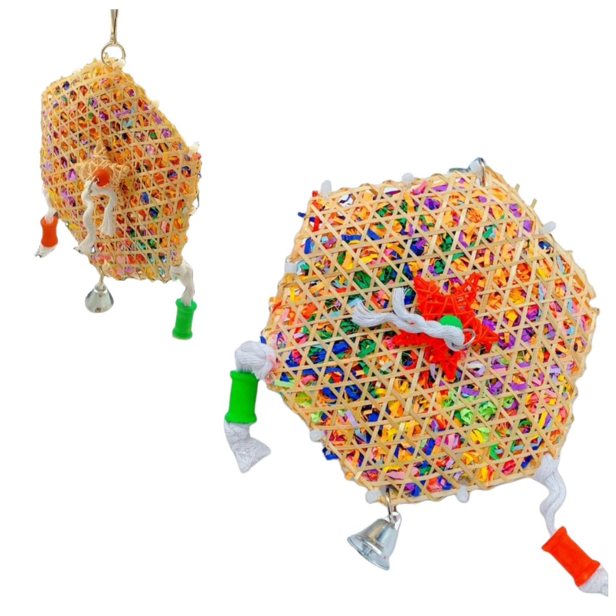 Parrot bird cage toy Reliable swing hanging chew chew tear paper wood bead ball bell toy