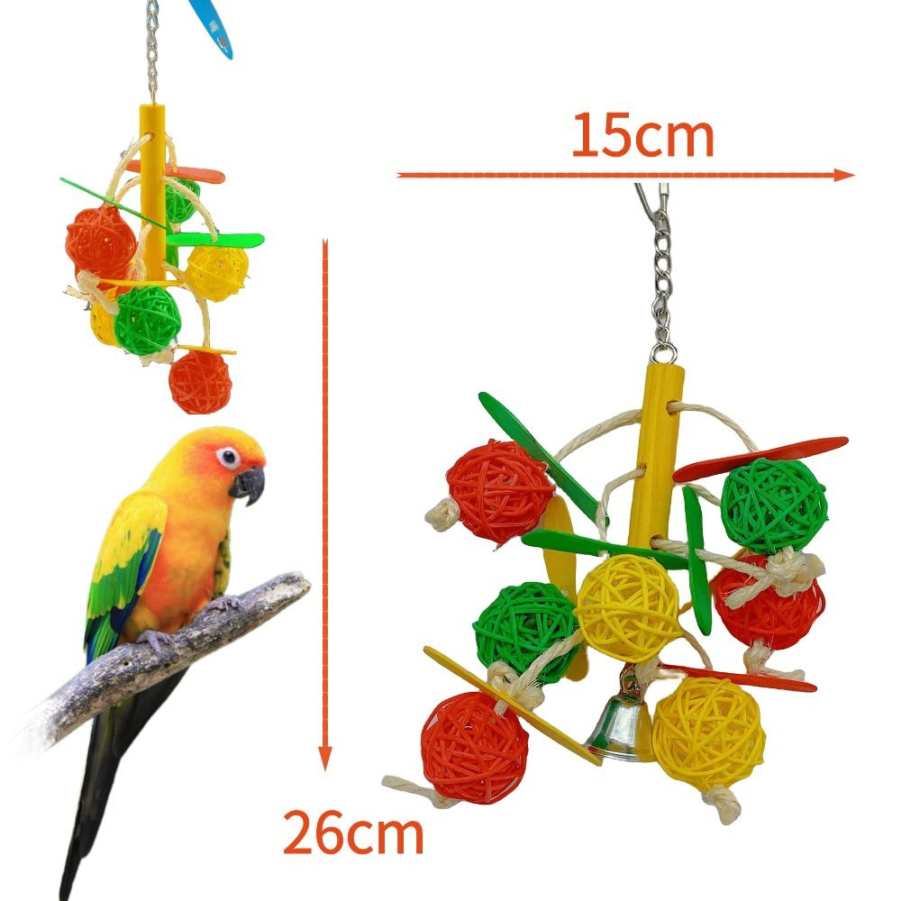 Parrot bird cage toy Reliable swing hanging chew chew tear paper wood bead ball bell toy