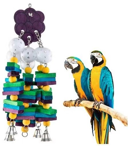 Parrot bird cage toy Reliable swing hanging chew chew tear paper wood bead ball bell toy