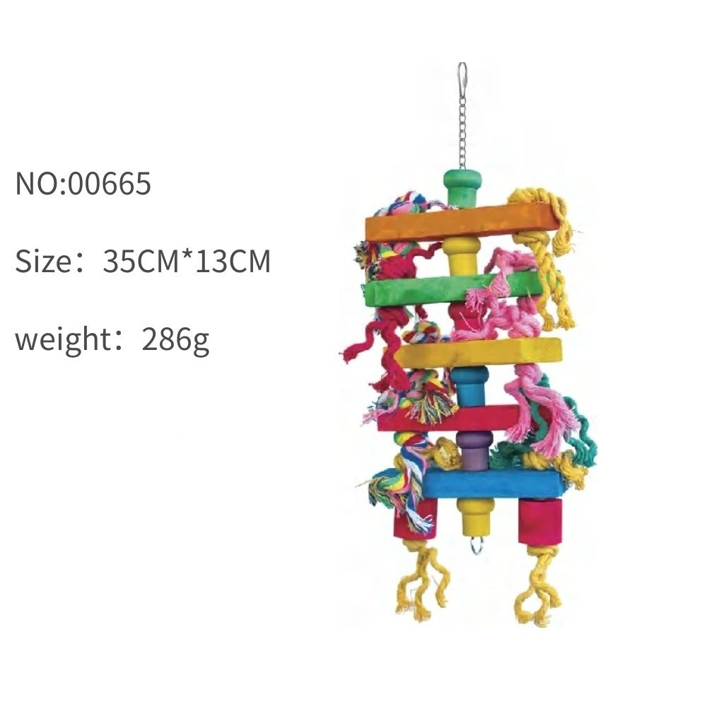 Wooden Bird Toy Ladder Swing Standing Stick Colored Cotton Rope Nature Loofah Gnaw Bite Big Parrot Toy