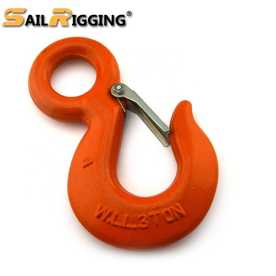 Sail Rigging 3Ton Drop Forged S320 Carbon Steel Lifting Eye Hook with Safety Latch