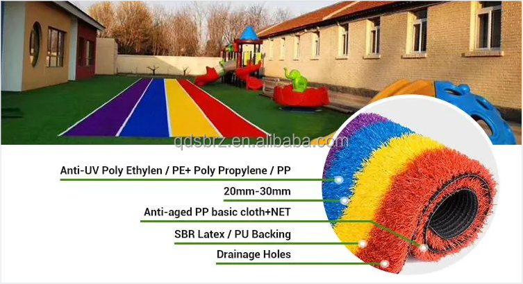 Sunberg Custom Kindergarten outdoor colorful grass carpet artificial turf red yellow blue purple turf grass