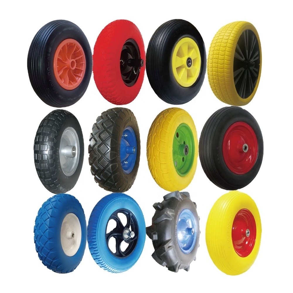 Colorful Solid PU Polyurethane Puncture Proof Flat Free PU Foam Caster Tyre Wheel Tires for Wheelbarrow 3.00-8 3.25-8 4.00-8