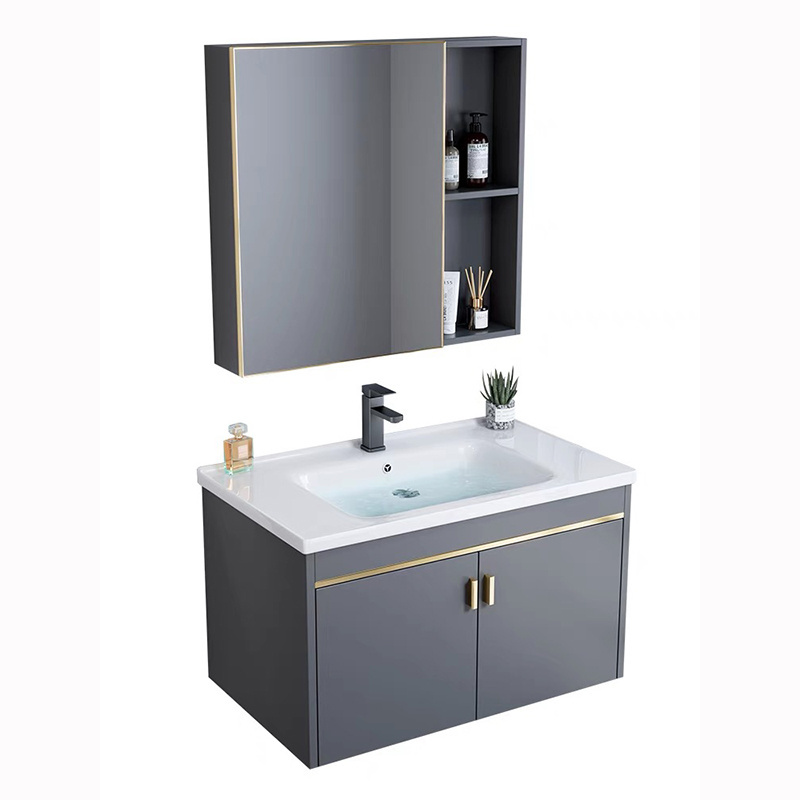 Overmount Single Sink wood grain Countertop Modern Bathroom Mirror Cabinet Bathroom Furniture