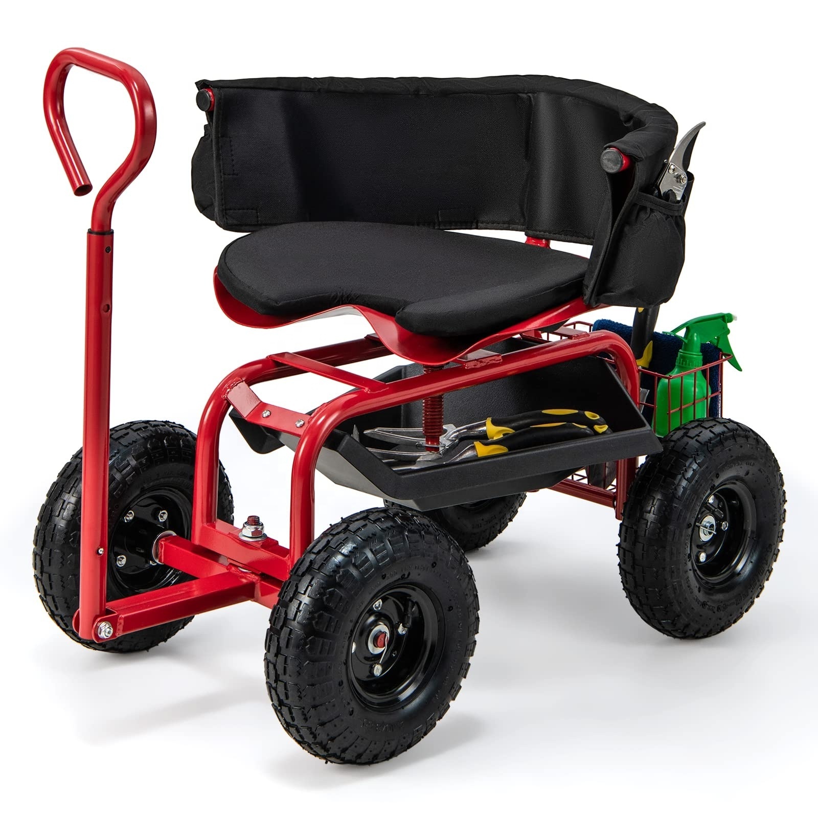 Rolling Garden seat Cart, 360 Swivel Workseat with 4 Wheels, Removal Cushion & Tool Tray