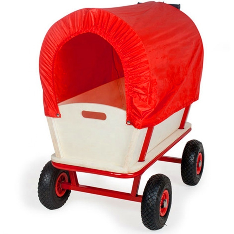 Wagon Kids Garden Cart Trolley Child Toys Games Pull Along Truck Red Canopy