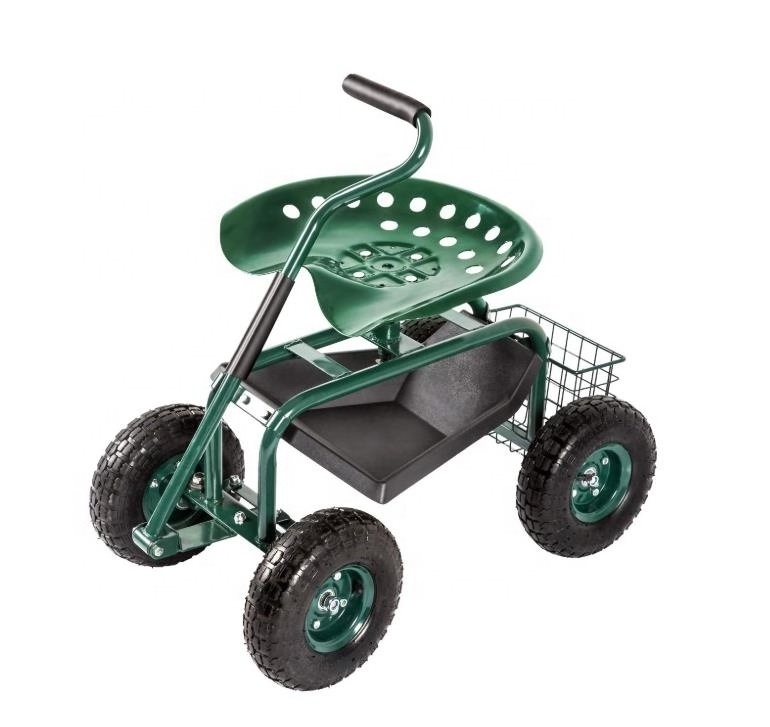 Garden Cart Rolling Work Seat with Tool Tray Outdoor Utility Lawn Patio Yard Wagon Scooter for Planting