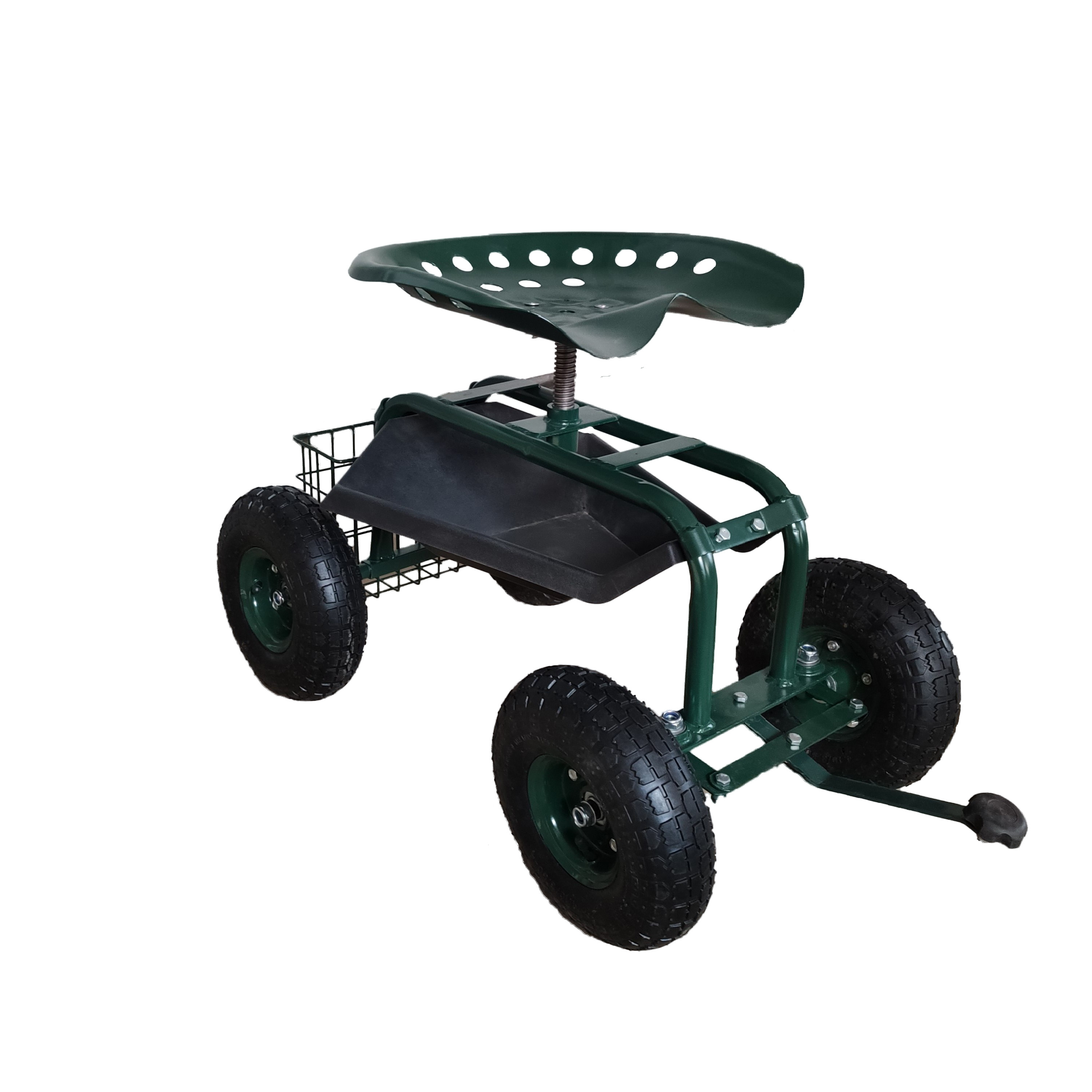 Rolling Garden Cart w/ Steering Handle 360 Swivel Seat & Basket