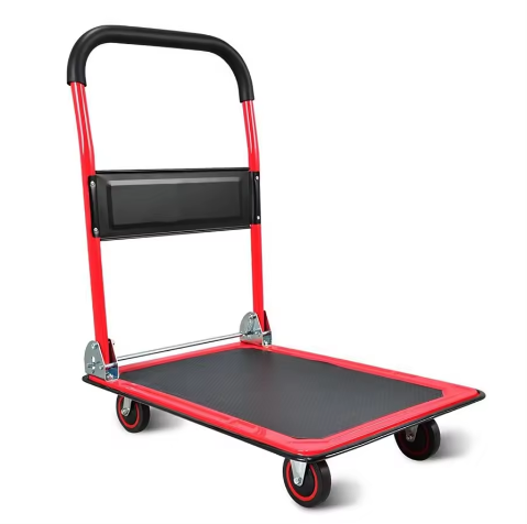 Foldable Four-Wheel Metal Hand Trolley 300kg Load Capacity Platform Truck with Customizable OEM Support