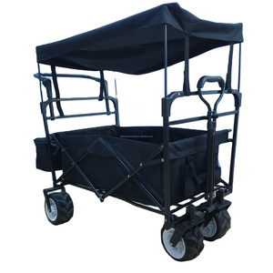 hot sell heavy duty outdoor folding wagon cart trolly trolley beach cart with wide wheel canopy