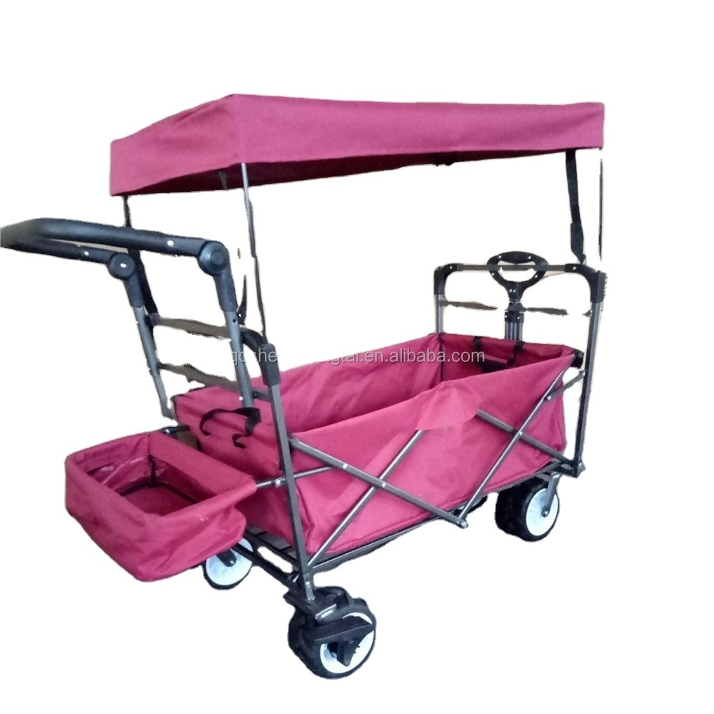 hot sell heavy duty outdoor folding wagon cart trolly trolley beach cart with wide wheel canopy