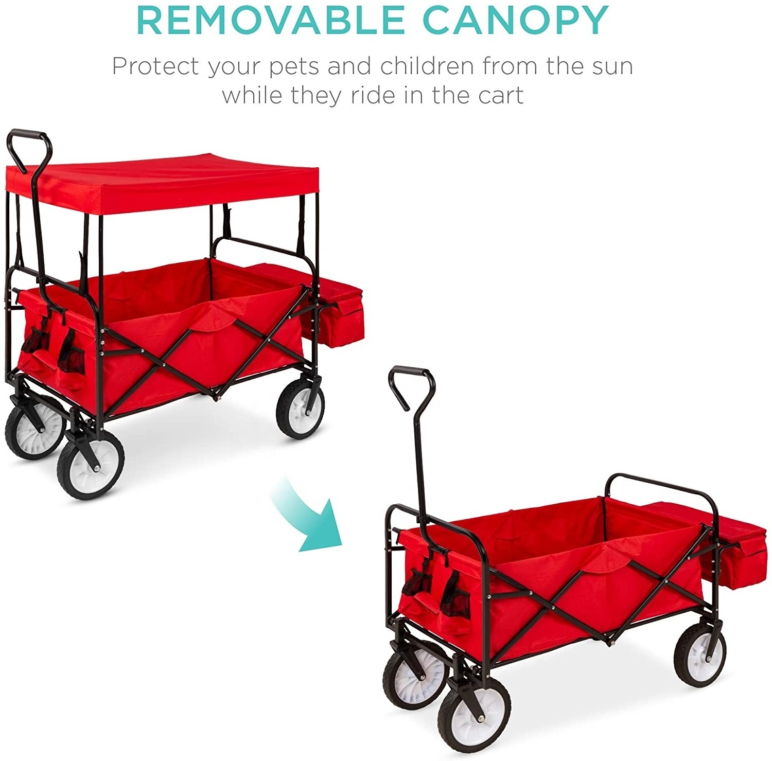 hot sell heavy duty outdoor folding wagon cart trolly trolley beach cart with wide wheel canopy