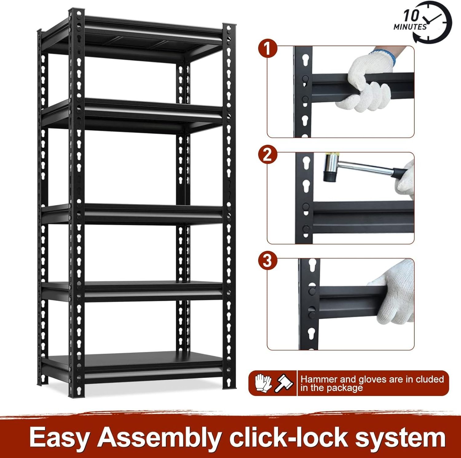 5-Tier Heavy-Duty Steel Garage Storage Shelf Boltless Adjustable Rack for Warehouse Pantry Office Use