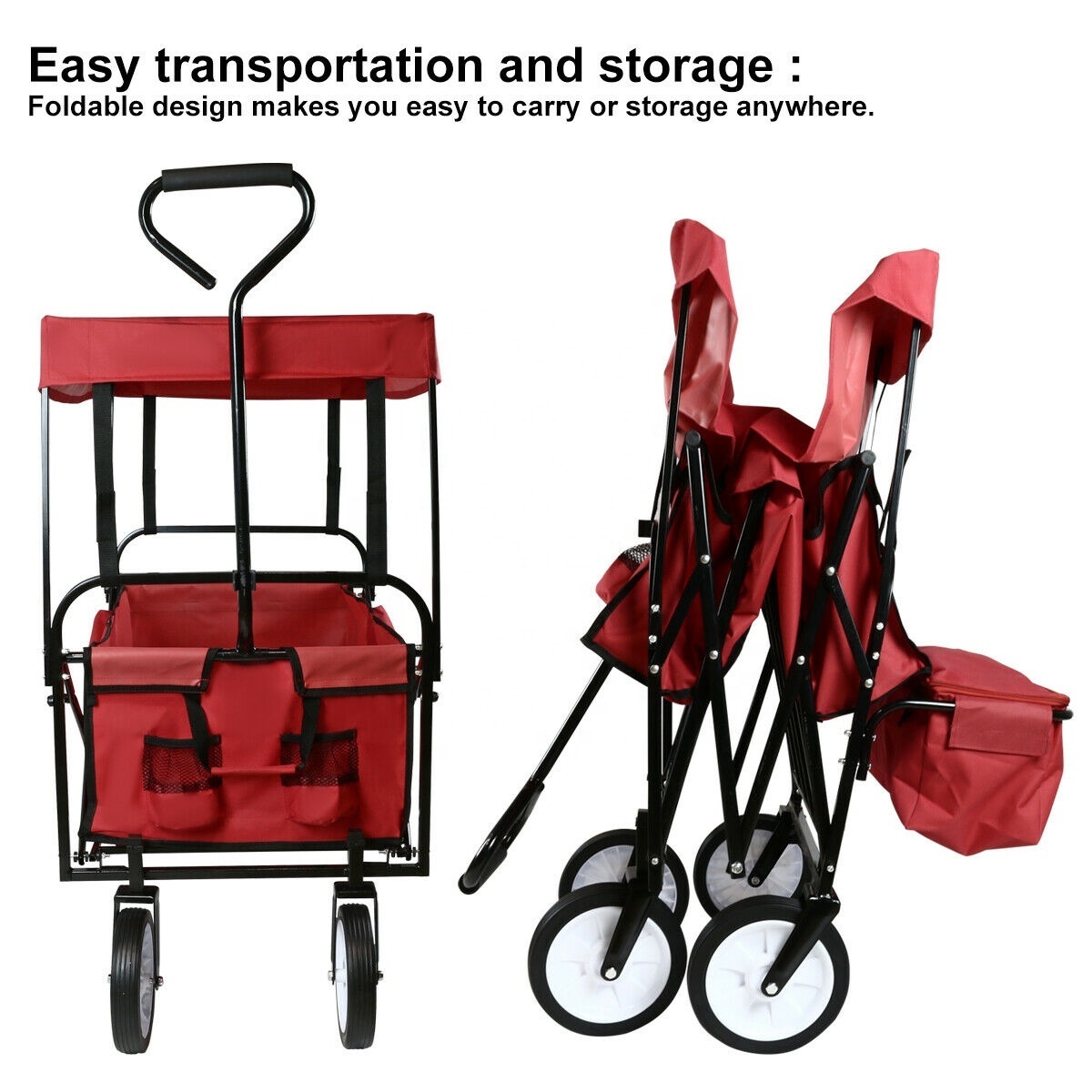 hot sell heavy duty outdoor folding wagon cart trolly trolley beach cart with wide wheel canopy