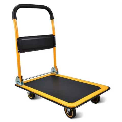 Foldable Four-Wheel Metal Hand Trolley 300kg Load Capacity Platform Truck with Customizable OEM Support