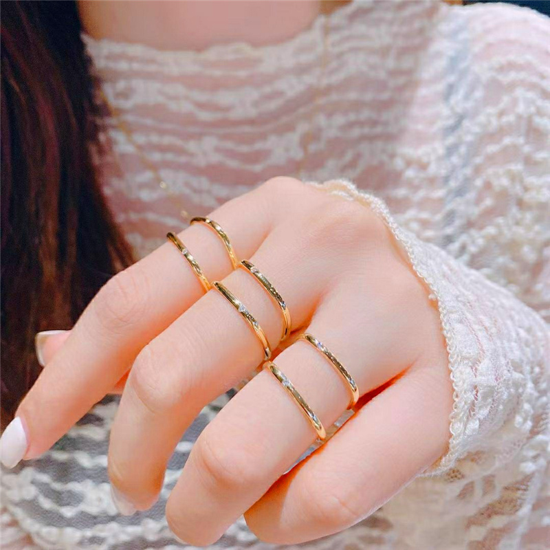 2021 New Simple Crystal Diamond Minimalist Square Band 18K Gold Plated Stainless Steel Rings Women Stacking Stackable Jewelry