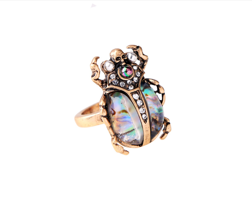 jz00202c Handmade Fashion Jewelry Women Glue Selfie Blower Moissanite Resin Shell Scarab Ring Stone Dainty Finger Rings