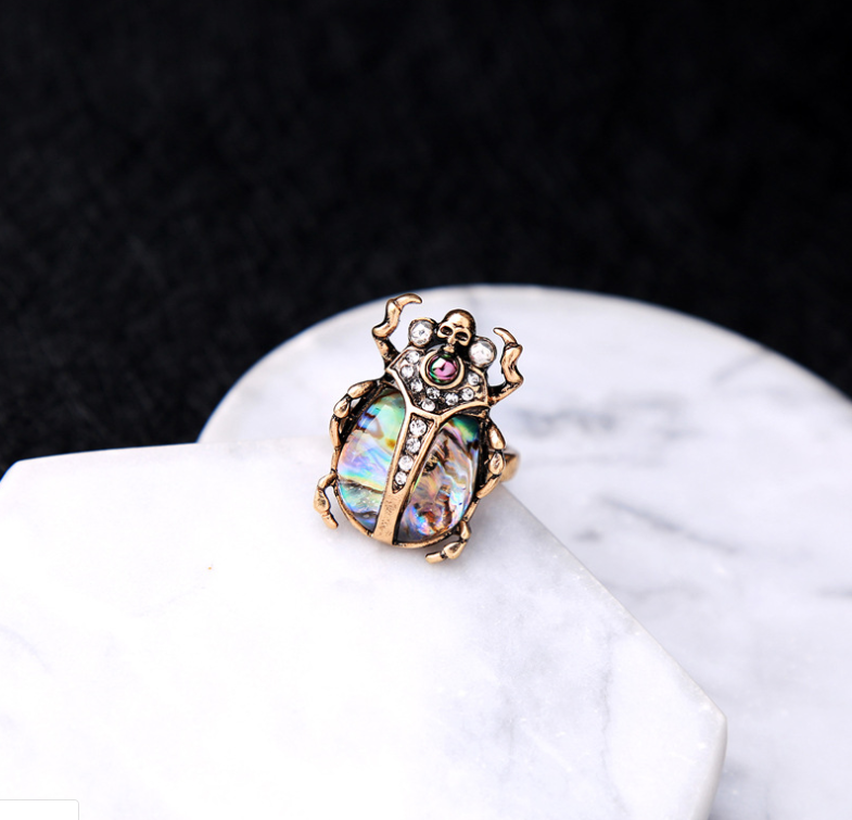 jz00202c Handmade Fashion Jewelry Women Glue Selfie Blower Moissanite Resin Shell Scarab Ring Stone Dainty Finger Rings