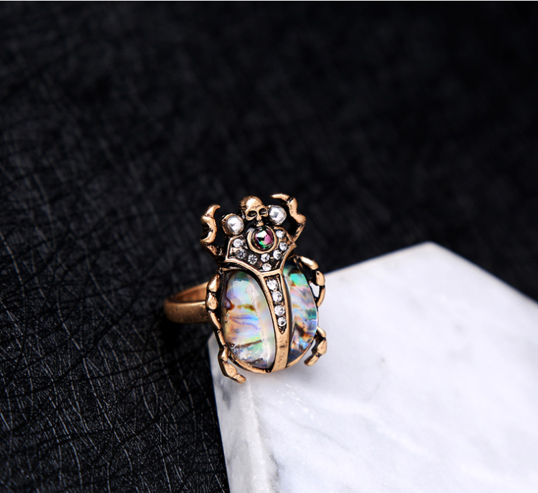 jz00202c Handmade Fashion Jewelry Women Glue Selfie Blower Moissanite Resin Shell Scarab Ring Stone Dainty Finger Rings