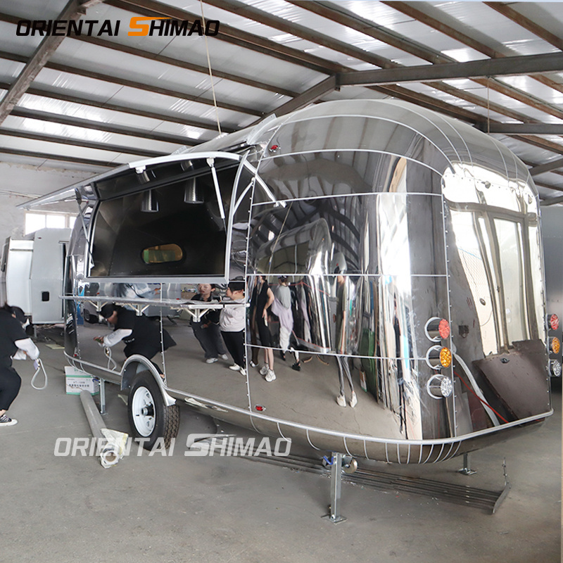 New Stainless Steel Mobile Food Trailer Truck Small Airstream Restaurant Cart for Home Use Hot Dogs Coffee Ice Cream Vending