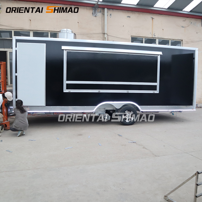 Oriental Shimao Black 11.5ft Mobile Food Truck Used Fast Crepe Concession Trailer with Extension for Small Business