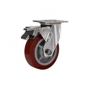 4" 5" 6" 8"  Heavy Duty SS304 PU Fixed Swivel Caster Wheel  Trolley Caster