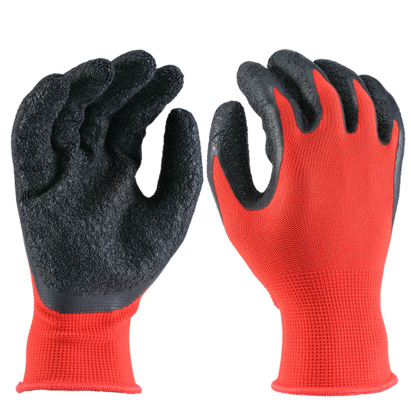 OEM/ODM Non Slip Coating Red Nylon Knit Rubber industrial gloves Palm Coated Crinkle Latex Protection Safety Work Gloves