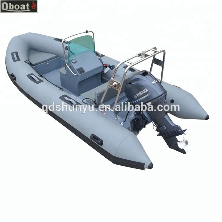 20 years China supplier 8 Persons Semi Rigid Fiberglass Hull Inflatable Rowing Boat With outboard motor